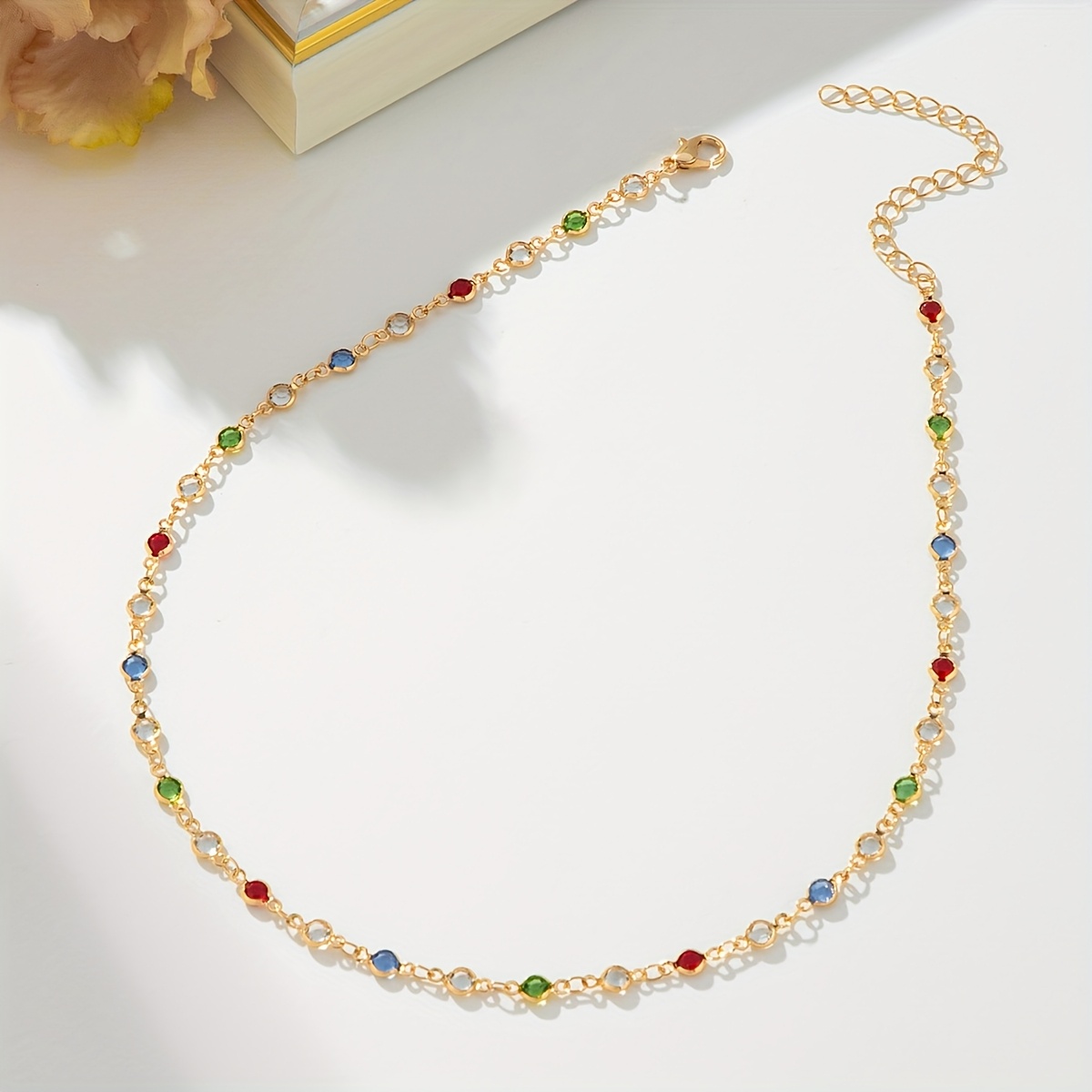 Colored Glass Collarbone Necklace, Stylish Everyday Wear